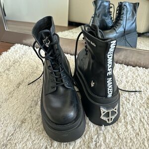 Naked Wolfe Black Leather Platform Boots